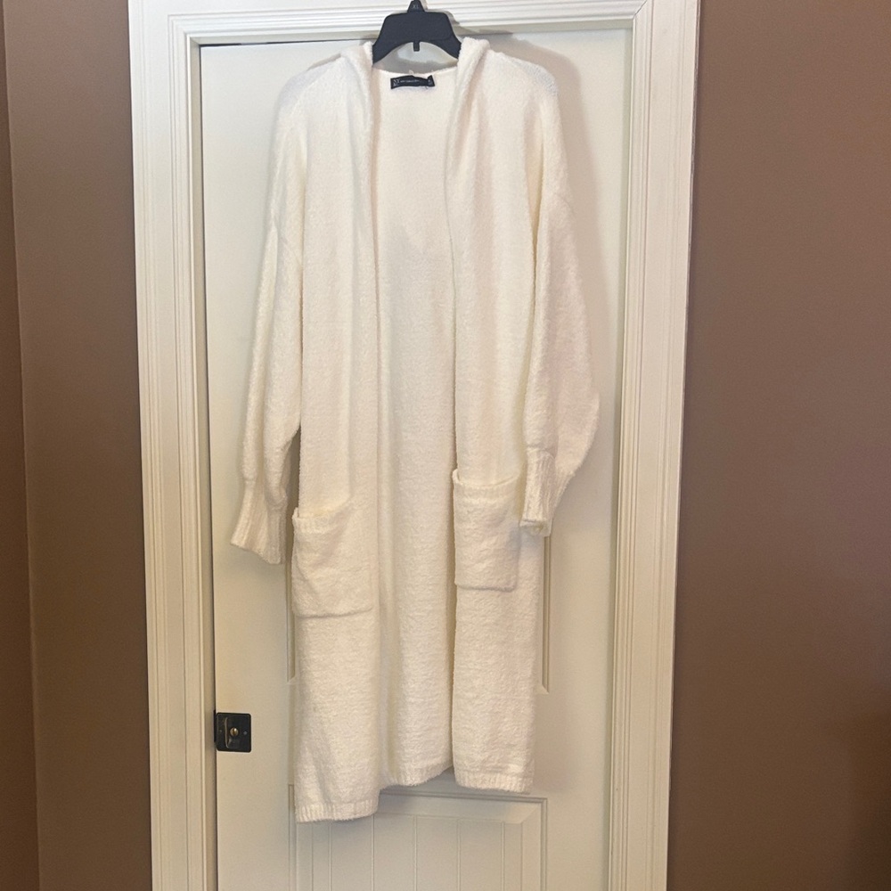 New York & Company Cream Hooded Cardigan